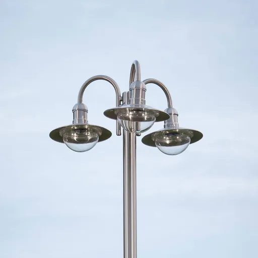Damion three-bulb stainless steel lamp post