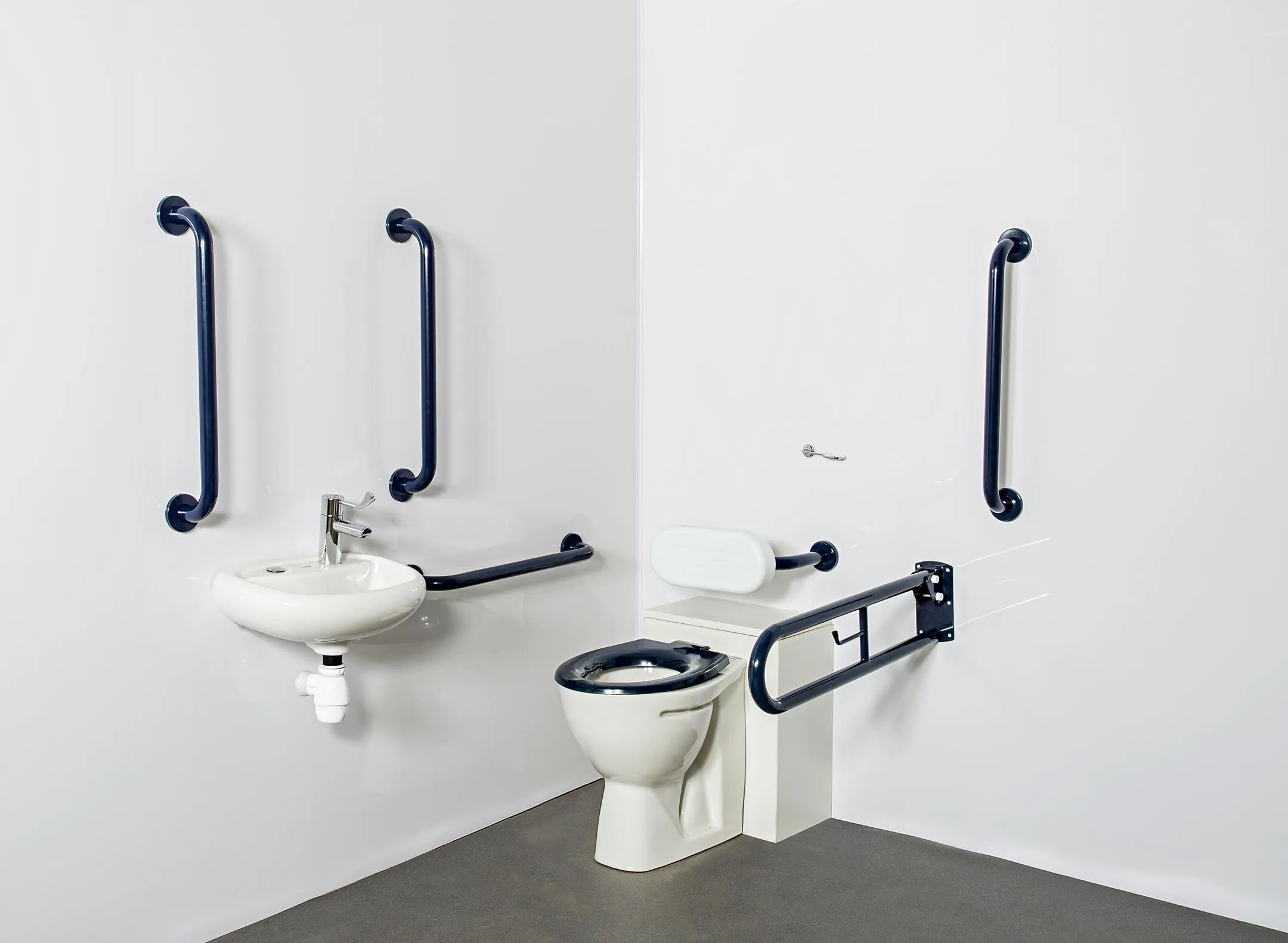 NymaPRO Back to Wall Doc M Toilet Pack with Dark Blue Concealed Fixings Grab Rails - DM800KC/DB