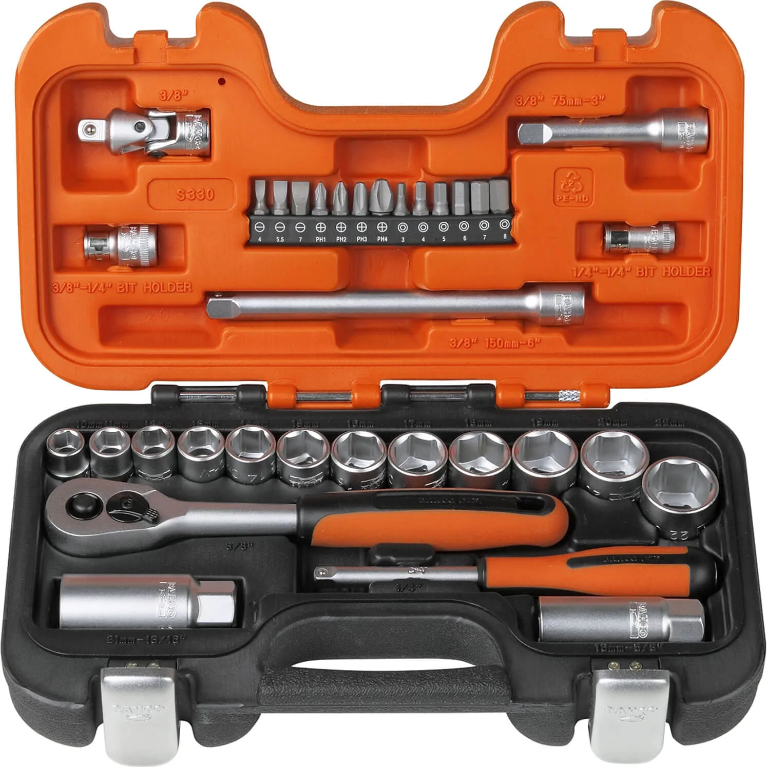 Bahco S330 34 Piece 1/4In and 3/8In Drive Socket Set - Combination