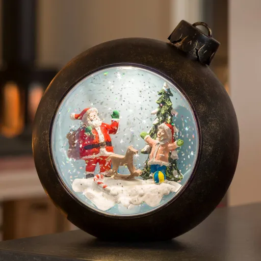 LED globe Santa Claus with children, with water