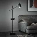 Linear floor lamp with USB charging station, black