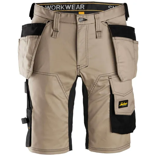 Snickers 6141 Allround Work Stretch Slim Fit Holster Pockets Shorts - Khaki / Black, 44"