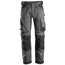 Snickers 6351 Allround Work Stretch Loose Fit Trousers - Steel Grey / Black, 35", 32"