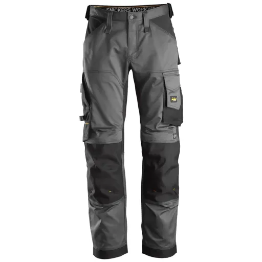 Snickers 6351 Allround Work Stretch Loose Fit Trousers - Steel Grey / Black, 35", 28"