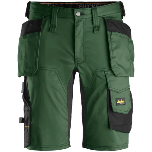 Snickers 6141 Allround Work Stretch Slim Fit Holster Pockets Shorts - Green / Black, 31"