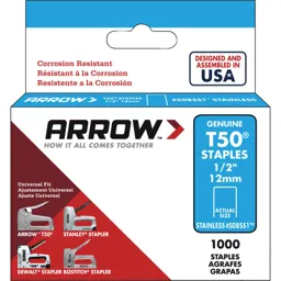 Arrow T50 Stainless Steel Staples - 12mm, Pack of 1000