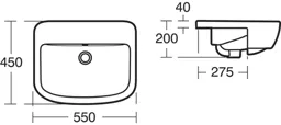 Ideal Standard Tempo D-shaped Semi-recessed Basin (W)55cm