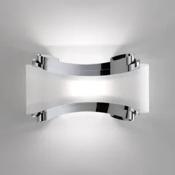 Ionica LED wall light with a glass panel, chrome