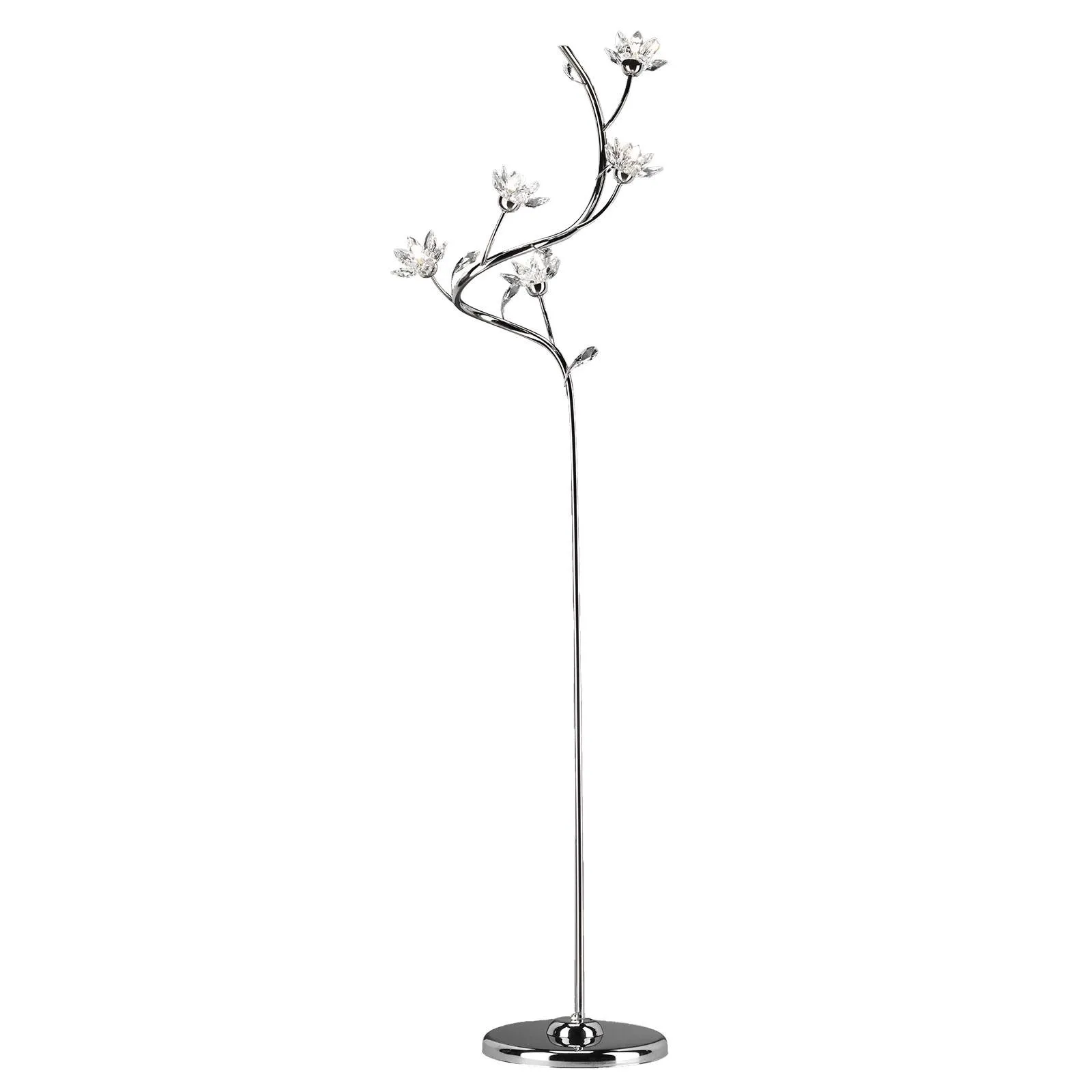 Ninfea floor lamp, chrome, crystal flowers, 175 cm