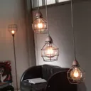 Spider hanging light, three cage lampshades