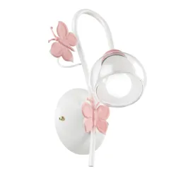 Butterfly wall light in white and pink