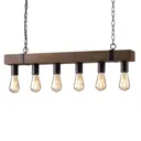 Texas hanging light made of antique wood, 6-bulb