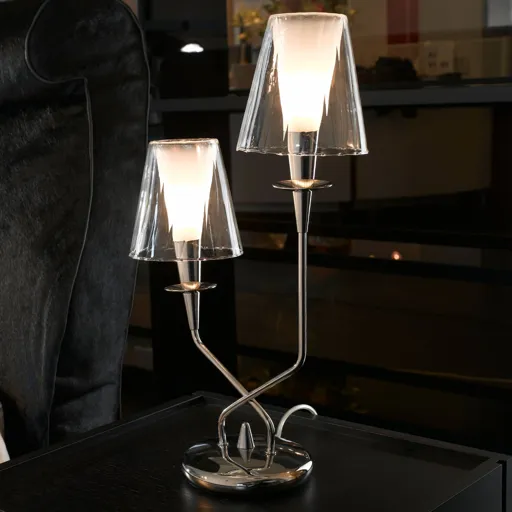 Opera table lamp, two-bulb, clear lampshades