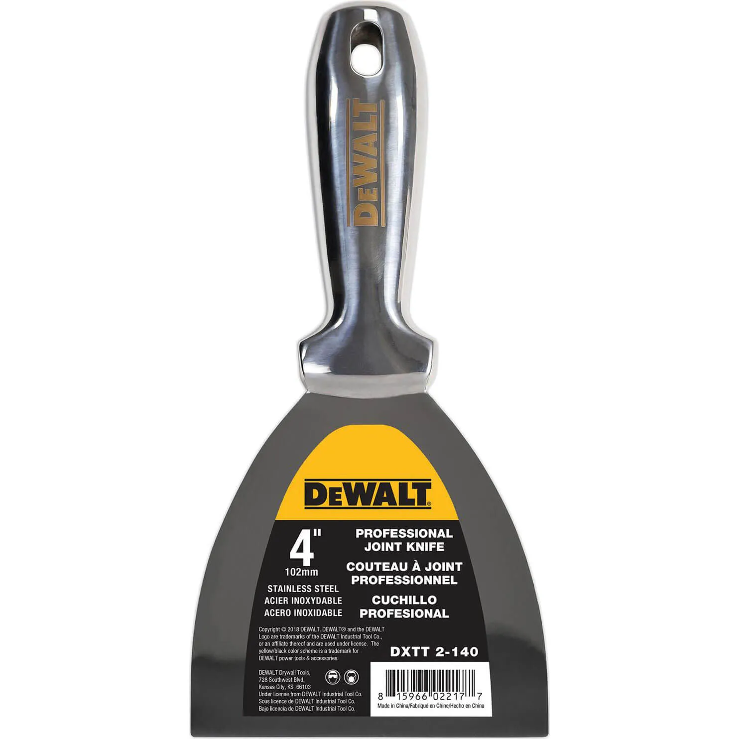 DeWalt Stainless Steel Dry Wall Jointing and Filling Knife - 100mm