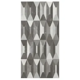 Memphis Grey Gloss Harlequin effect Ceramic Wall Tile, Pack of 5, (L)600mm (W)300mm