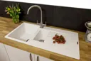 Reginox Harlem15 Pure White Granite 1.5 Bowl Kitchen Sink with Drainer and Waste - HARLEM 15 PW