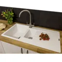 Reginox Harlem15 Pure White Granite 1.5 Bowl Kitchen Sink with Drainer and Waste - HARLEM 15 PW