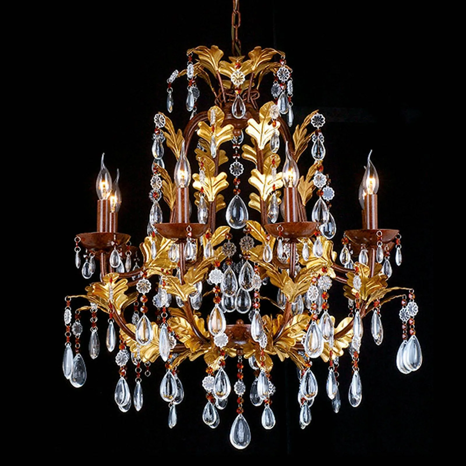 CR12 chandelier, 8-bulb, glass elements