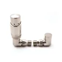 Reina Modal TRV brushed steel corner radiator valves with lockshield