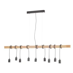 Townshend hanging light with wood, nine-bulb