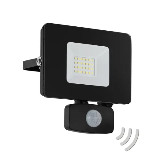 Faedo 3 LED outdoor spotlight, sensor, black, 10W