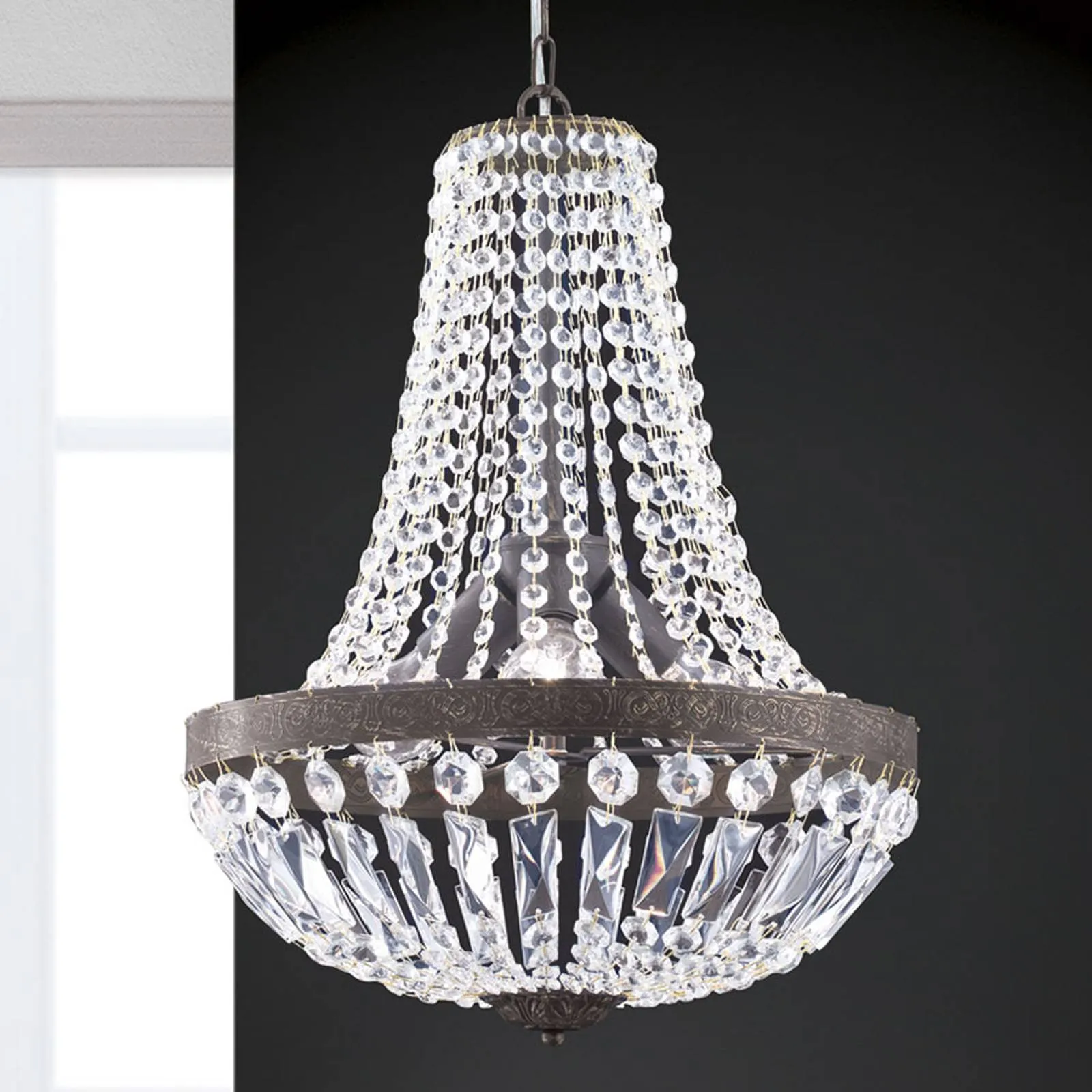 Andara hanging light, glass crystal chains Ø 40 cm