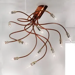 Copper ceiling light BRAZONA with twelve arms