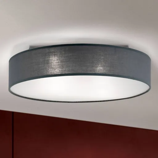 Grey Ufo ceiling light with a linen lampshade