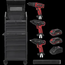 Sealey 20v Cordless 3 Piece Power Tool Kit, Roller Cabinet and Sound Bar - 2 x 2ah Li-ion, Charger, No Case